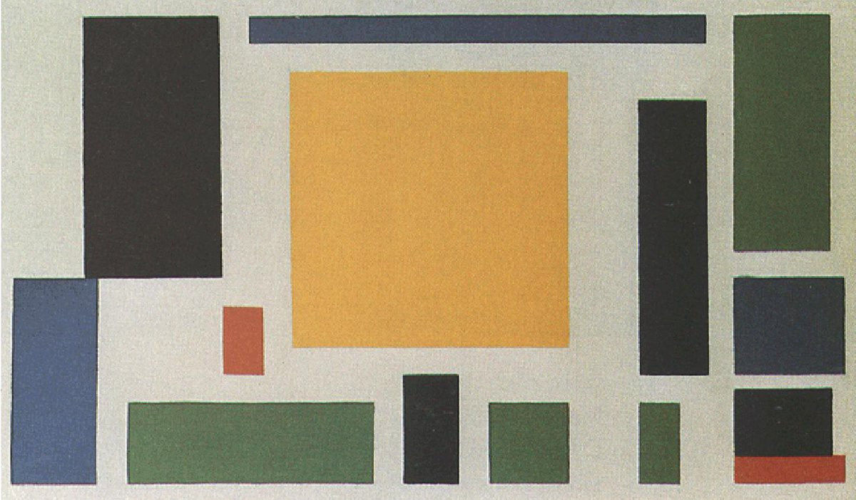 Obra abstracta de Theo van Doesburg, Composición VIII (la vaca), hacia 1918
