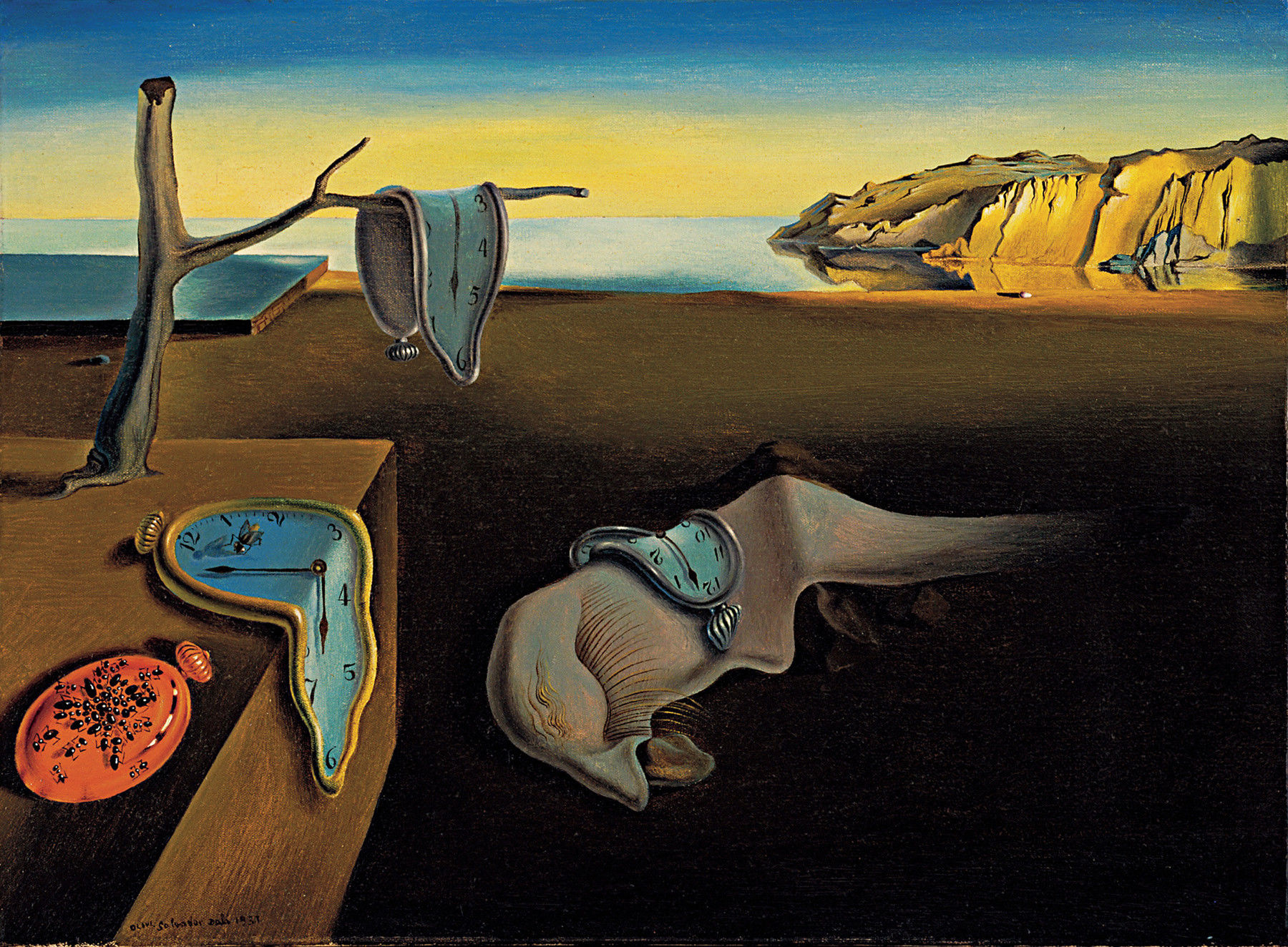 Surrealismo; Salvador Dalí, La perseverancia de la memoria, 1931 con los típicos 'relojes derretidos'