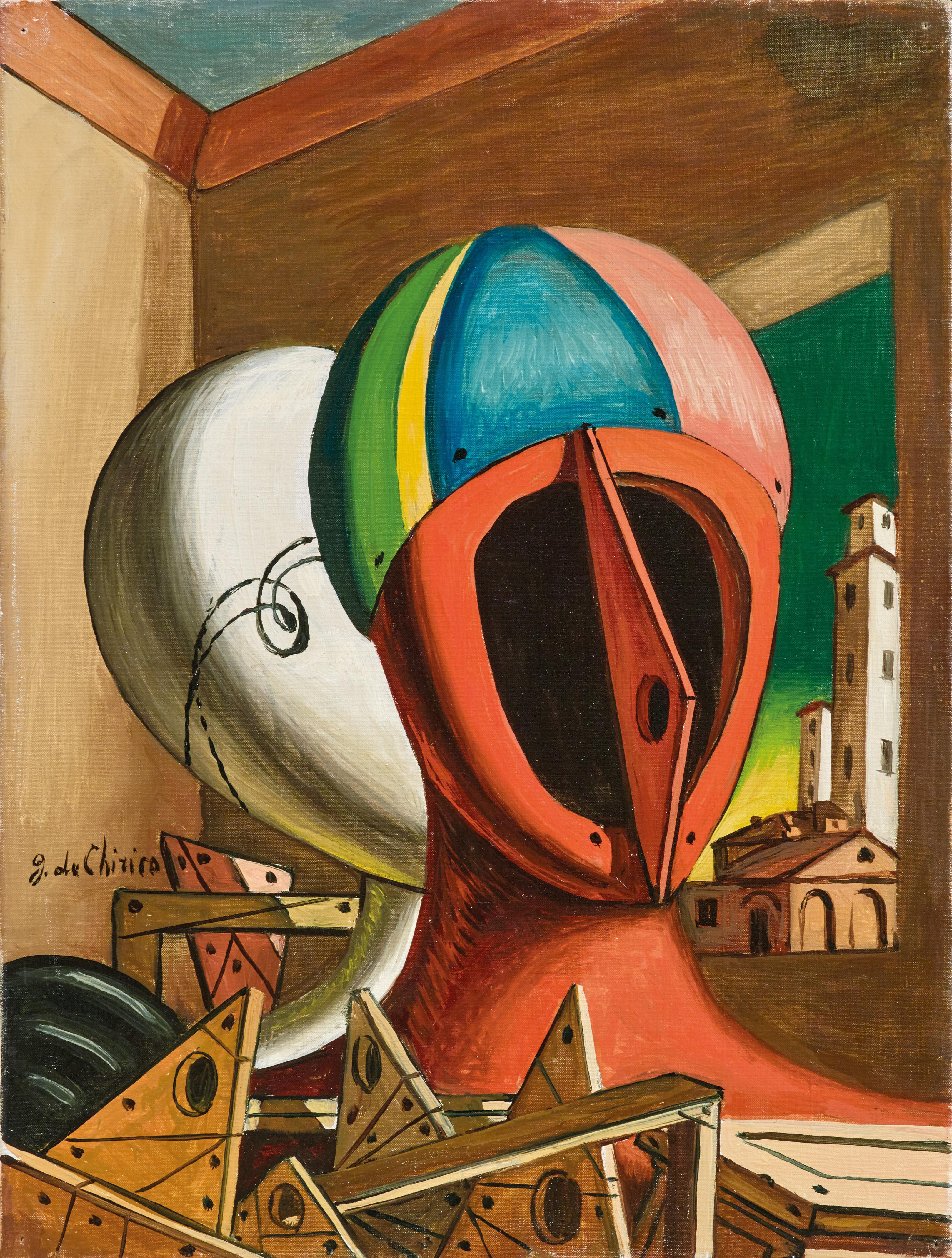 Pintura surrealista de Giorgio de Chirico, Oreste e Pilade, 1955-1960