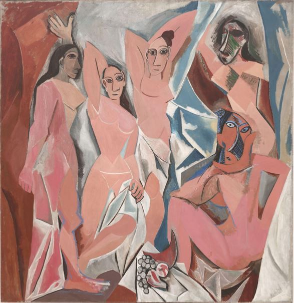 3. Ejemplo de Arte Moderno: Pablo Picasso, Les Demoiselles d'Avignon, 1907, óleo sobre lienzo, Museo de Arte Moderno de Nueva York.