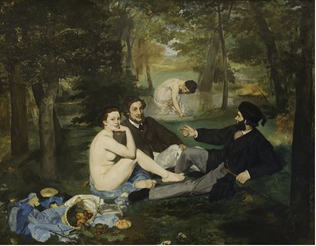 1. Ejemplo de los inicios del arte moderno: Éduard Manet, Le Déjeuner sur l'herbe, 1863, óleo sobre lienzo, Musée d'Orsay, París.
