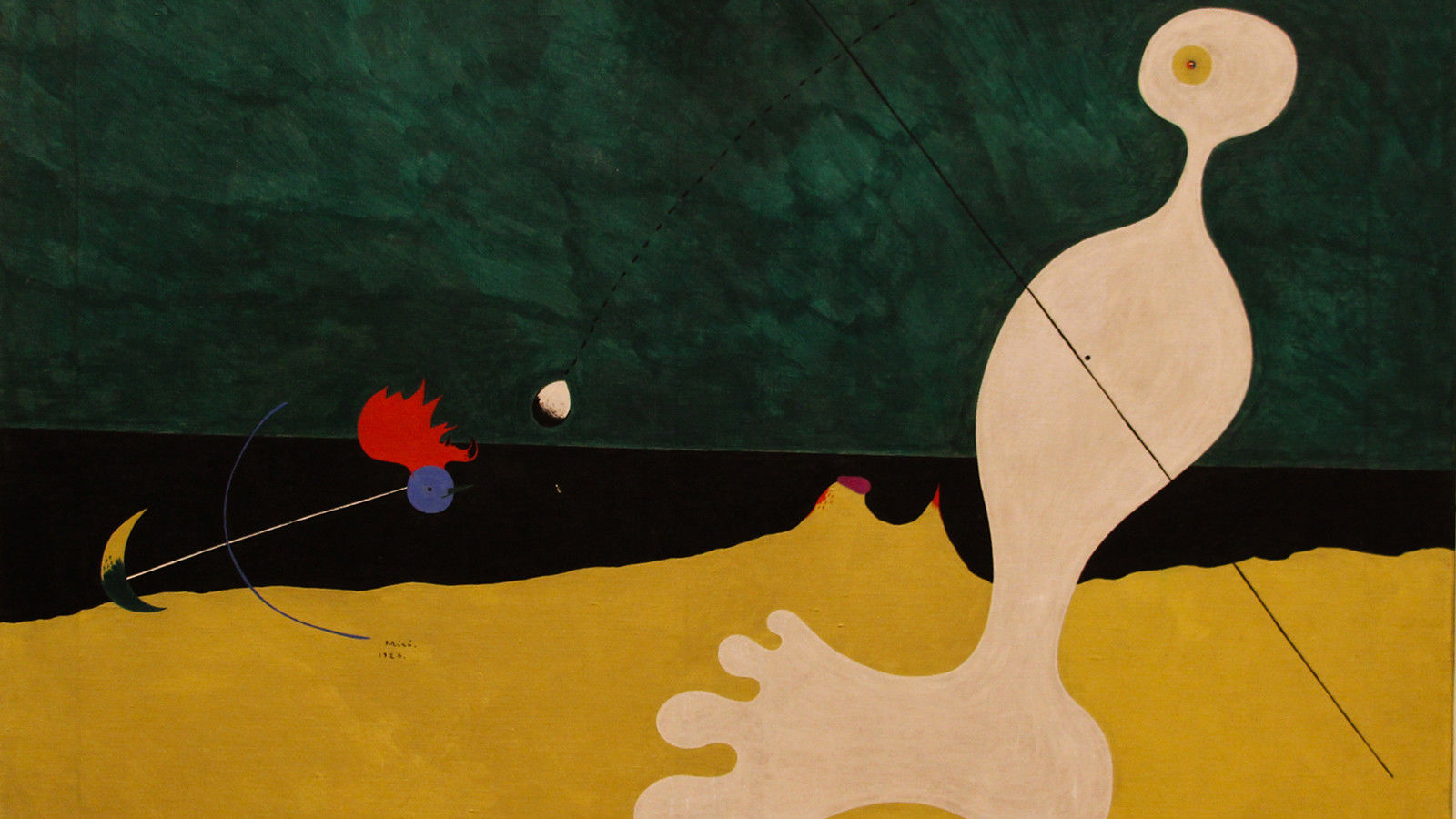 Pintura surrealista abstracta de Joan Miró, 'Persona tirando una piedra a un pájaro', 1926 de Joan Miró